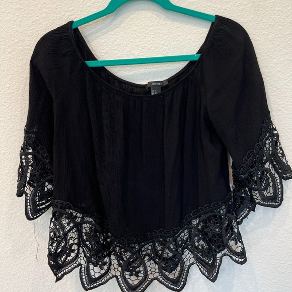 Forever 21 Black Lace Top, Size Small - Picture 5 of 7